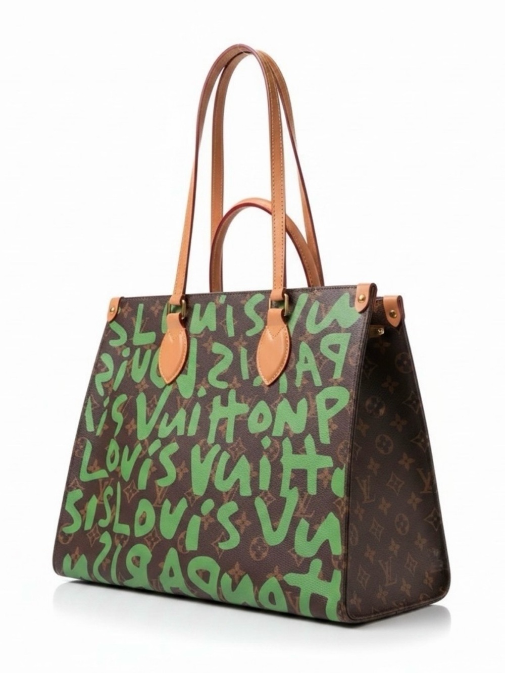 Louis Vuitton Brown Monogram Tote with Green Graffiti Print